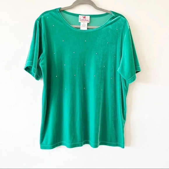 Quacker Factory Green Velvet Short Sleeve Stretchy Top Size 3X Sparkles‎ Ireland - Picture 5 of 5